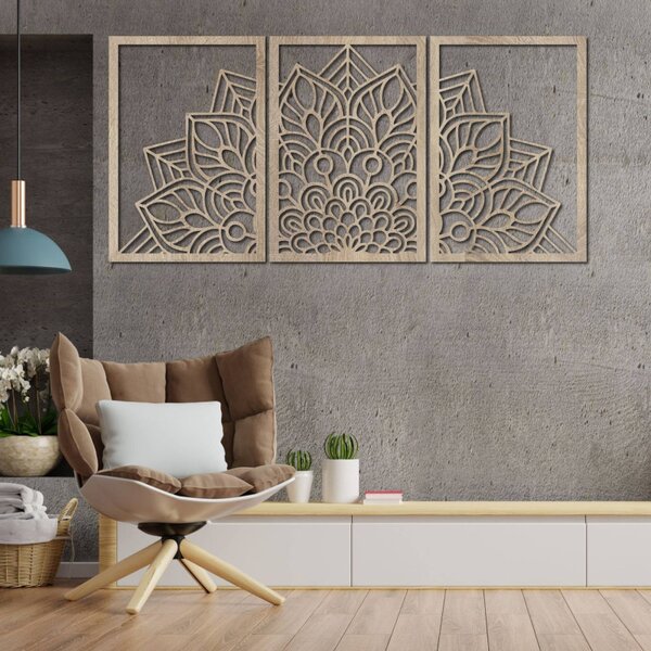 Mandala florală din 3 piese pentru perete | FLOFER