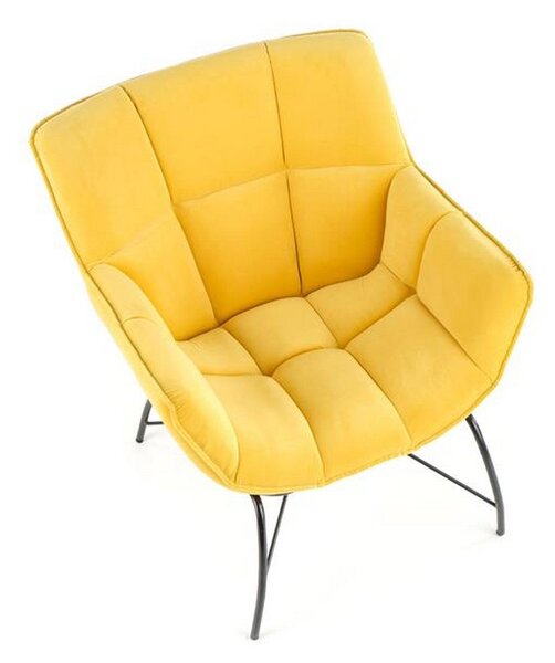 Fotoliu modern Belton, catifea galbena, 74x73x78 cm