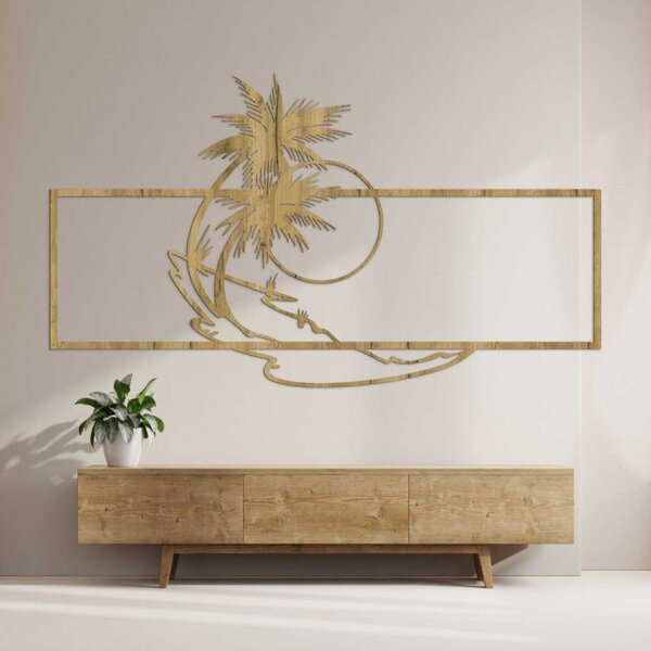 Decorațiune de perete din lemn cu palmieri și plajă | TROPICOR