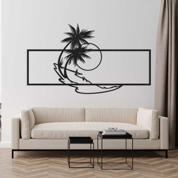 Decorațiune de perete din lemn cu palmieri și plajă | TROPICOR