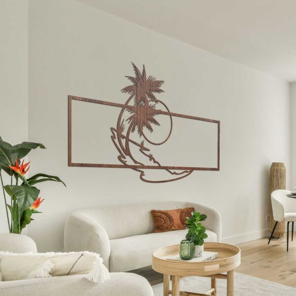 Decorațiune de perete din lemn cu palmieri și plajă | TROPICOR