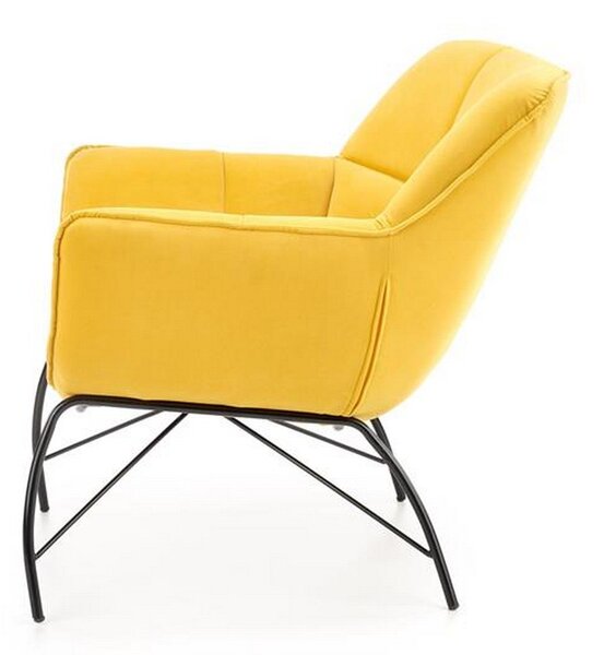 Fotoliu modern Belton, catifea galbena, 74x73x78 cm