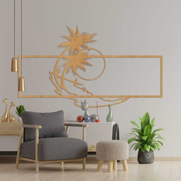 Decorațiune de perete din lemn cu palmieri și plajă | TROPICOR