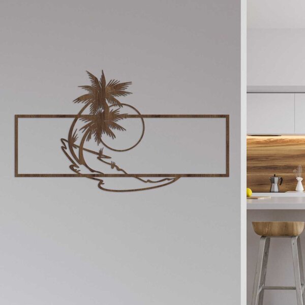 Decorațiune de perete din lemn cu palmieri și plajă | TROPICOR