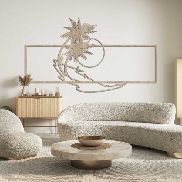 Decorațiune de perete din lemn cu palmieri și plajă | TROPICOR