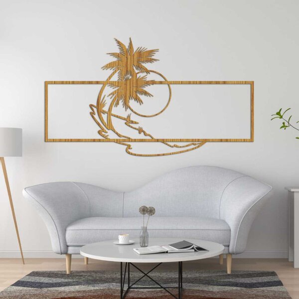 Decorațiune de perete din lemn cu palmieri și plajă | TROPICOR