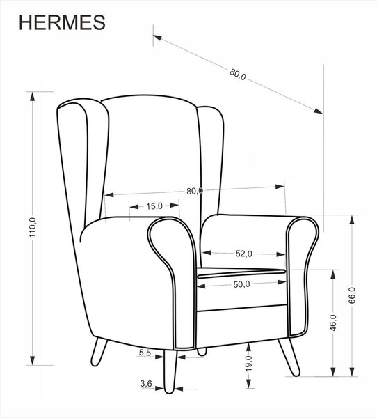 Fotoliu HERMES, stofa gri - Markos 14/22, 80x80x110 cm