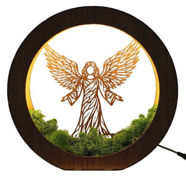 Lampă LED din lemn Înger de lumină cu mușchi | MICHAEL
