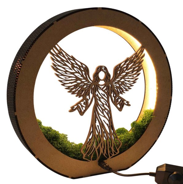 Lampă LED din lemn Înger de lumină cu mușchi | MICHAEL