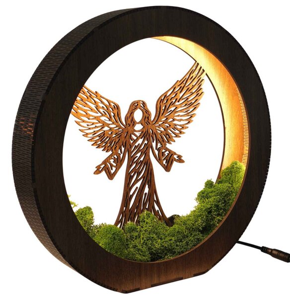 Lampă LED din lemn Înger de lumină cu mușchi | MICHAEL