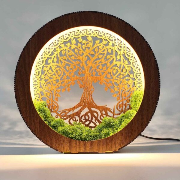 Lampă LED Arborele Vieții din lemn și mușchi | ZIVENA