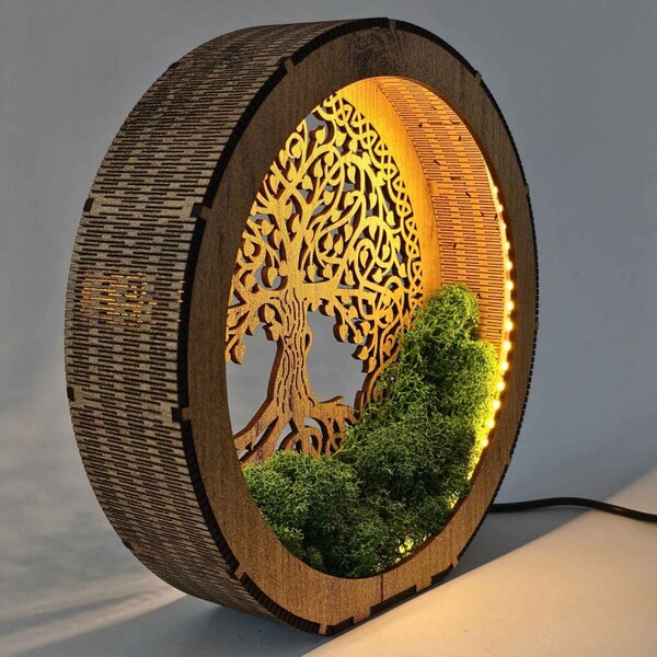 Lampă LED Arborele Vieții din lemn și mușchi | ZIVENA