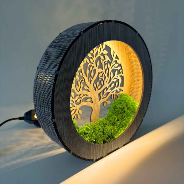 Lampă de noptieră din lemn Arborele Vieții cu mușchi | ZOI