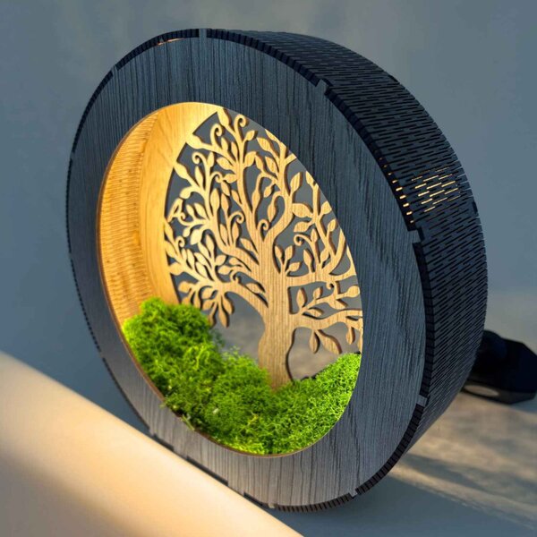 Lampă de noptieră din lemn Arborele Vieții cu mușchi | ZOI