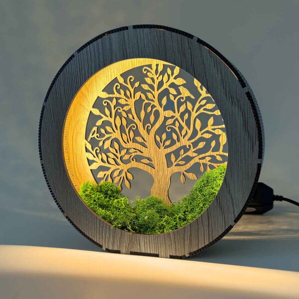 Lampă de noptieră din lemn Arborele Vieții cu mușchi | ZOI
