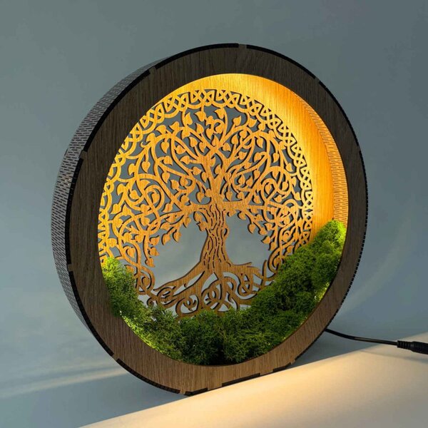 Lampă LED Arborele Vieții din lemn și mușchi | ZIVENA