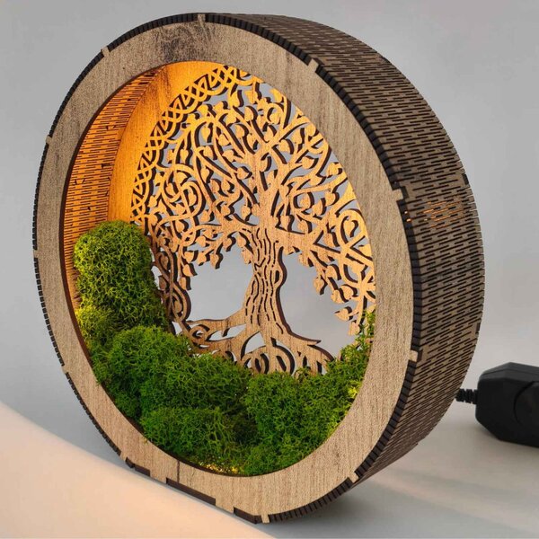 Lampă LED Arborele Vieții din lemn și mușchi | ZIVENA