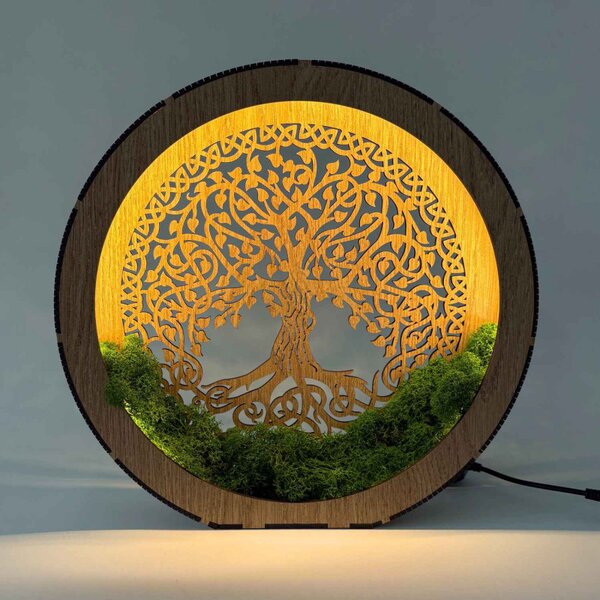 Lampă LED Arborele Vieții din lemn și mușchi | ZIVENA