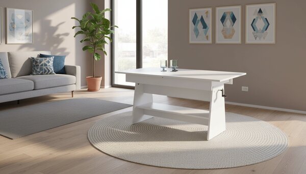 Masuta de cafea extensibila ERIKA, alb, PAL laminat, 120/160x70x61/72