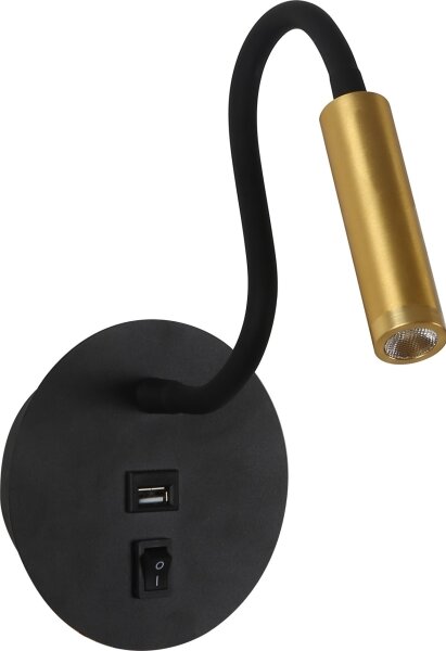 Lampă LED flexibilă de perete cu port USB Brilagi MAYA LED/3W/230V negru/auriu