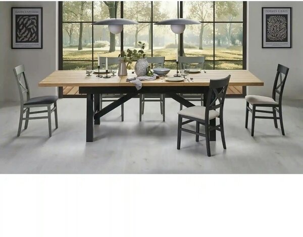 Masa extensibila FIESTA, stejar natural/negru, 200/280x100x77 cm