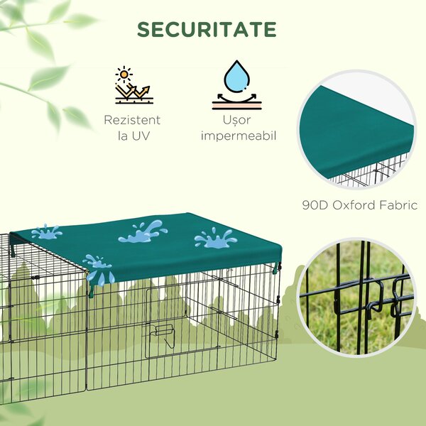 PawHut Habitat pentru Animale Mici, Tarc Sigur pentru Pui, Iepuri, Chinchilla, cu Acoperiș, 185x75x50 cm, Verde | Aosom Romania