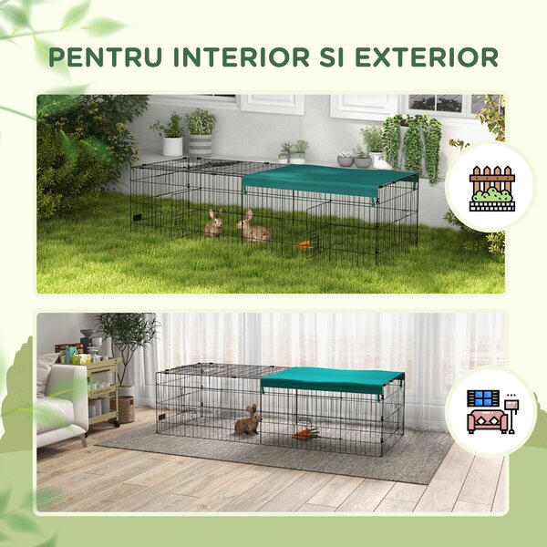 PawHut Habitat pentru Animale Mici, Tarc Sigur pentru Pui, Iepuri, Chinchilla, cu Acoperiș, 185x75x50 cm, Verde | Aosom Romania