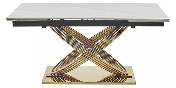 Masa extensibila HERMES II, alb cu efect de marmura/auriu, ceramica/me
