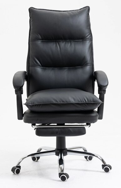 Scaun directorial, dubla buretare, suport picioare, piele ecologica, Negru