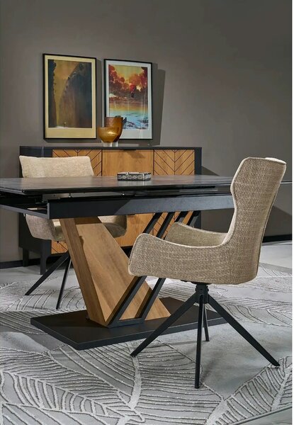 Scaun K573, bej/negru, stofa clasica/otel, 55x64x88 cm