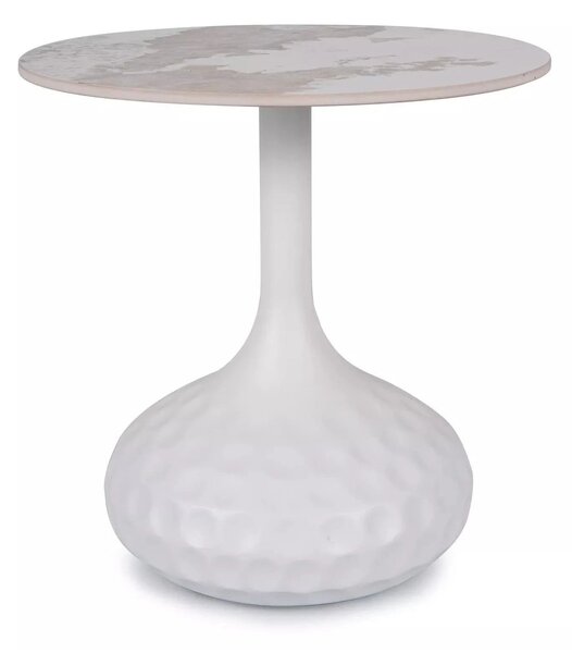 Masuta cafea SALO B, alb cu efect de marmura, ceramica/metal, 50x49 cm