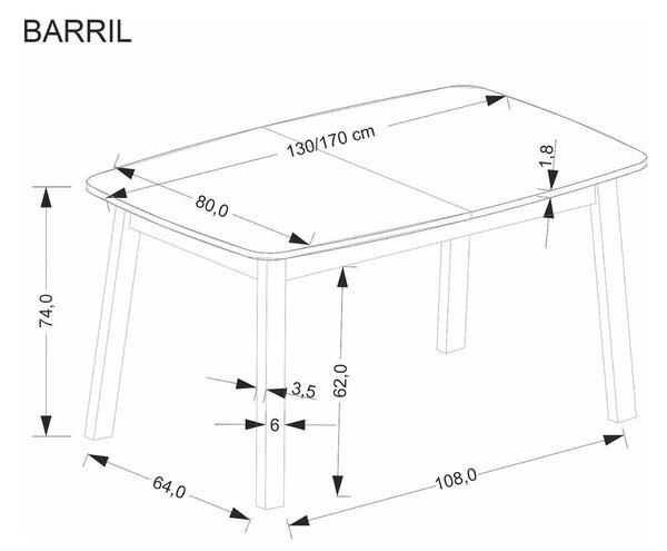 Masa extensibila BARRIL, stejar artisan/negru, 130/170x80x72 cm