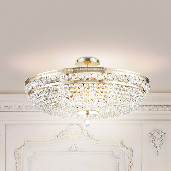Maytoni plafonieră Ottilia, Ø 65 cm, aurie, cristal, reglabil, Auriu / Alamă, Camera de zi / sufragerie, Metal, Antichitate