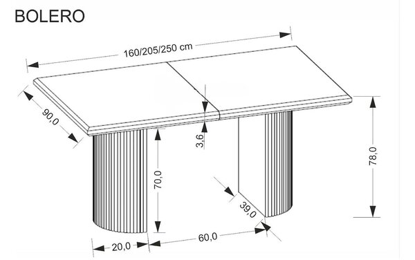 Masa extensibila BOLERO, negru, 160/250x90x78 cm