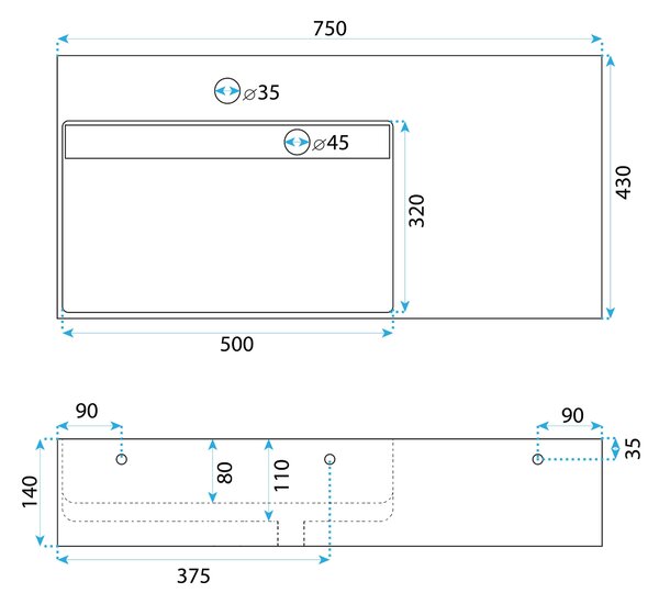 Lavoar pentru blat Archi 75 CM Grey MATT