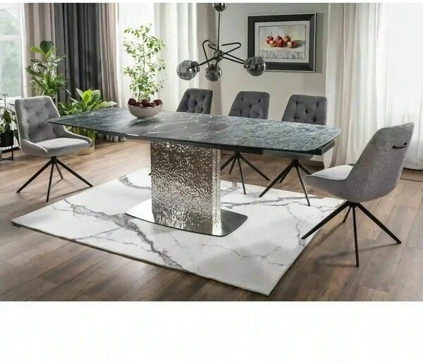 Masa extensibila MONCLER, verde/crom, sticla/ceramica/metal, 160/240x9