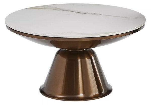 Set 2 masute cafea VERA, alb cu efect de marmura/cupru, ceramica/metal