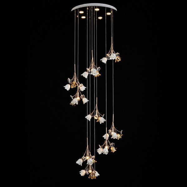 Lustra Rosalia cu Flori Ceramice, 10 Brate, Finisaj Gold - Bussy Lighting 7221-10+5P