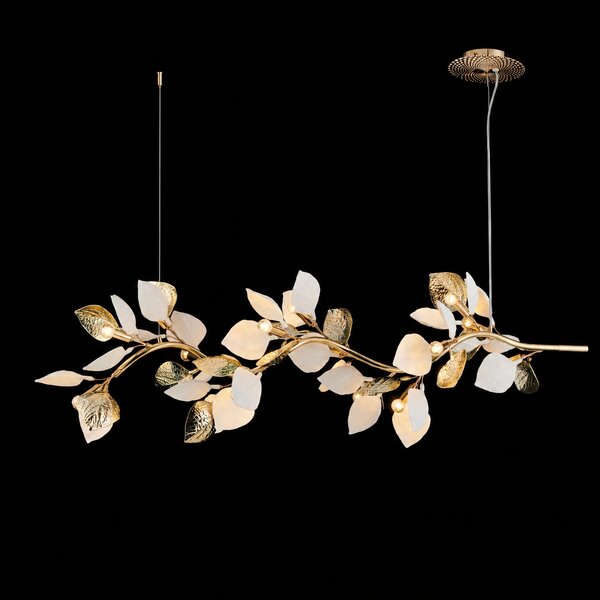 Lustra cu Frunze Ceramice Tip Creanga, 12 Brate, Finisaj Gold - Bussy Lighting 7239-12PL
