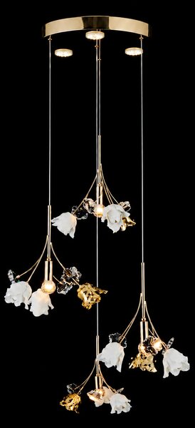 Lustra Rosalia cu Flori Ceramice, 4 Brate, Finisaj Gold - Bussy Lighting 7221-4+3P