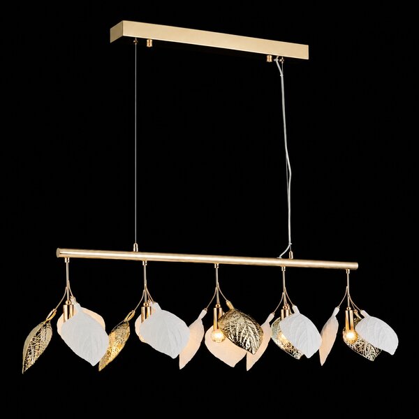 Lustra cu Frunze Ceramice Liniara, 5 Brate, Finisaj Gold - Bussy Lighting 7239-5P