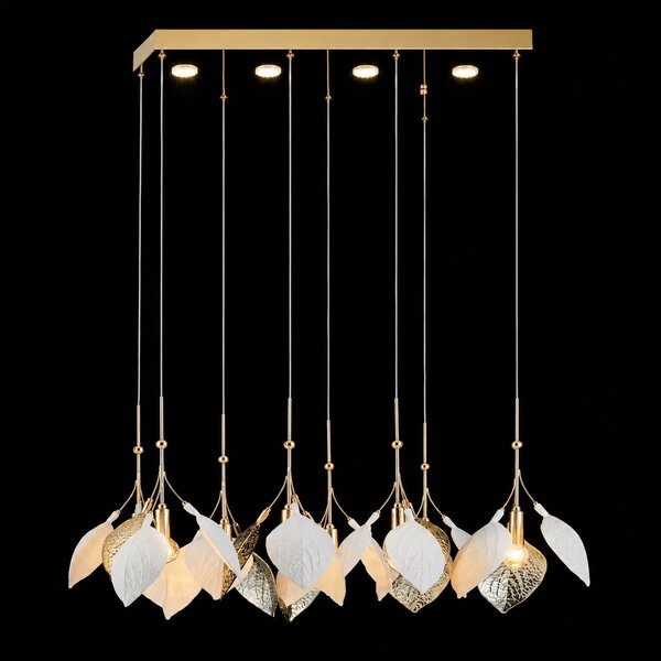 Lustra cu Frunze Ceramice Liniara, 8 Brate, Finisaj Gold - Bussy Lighting 7238-8+4P