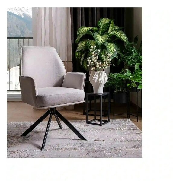 Scaun rotativ HUGO, bej deschis/negru, stofa clasica/metal, 58x60x90 c