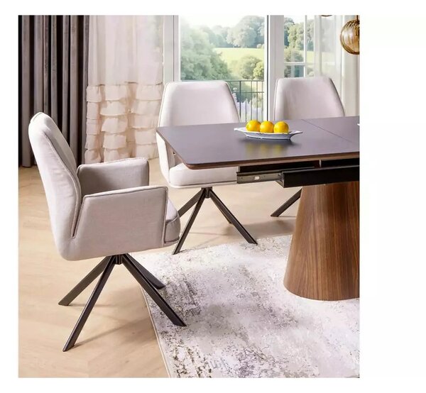 Scaun rotativ HUGO, bej deschis/negru, stofa clasica/metal, 58x60x90 c