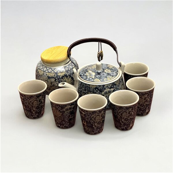 Set ceai MYSTIC TEA - Ceainic 200 ml, 6 cupe si recipient pentru ceai, din portelan