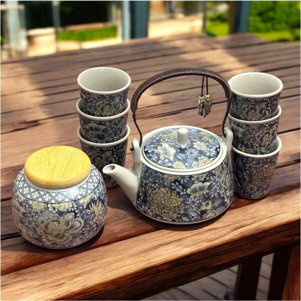 Set ceai MYSTIC TEA - Ceainic 200 ml, 6 cupe si recipient pentru ceai, din portelan