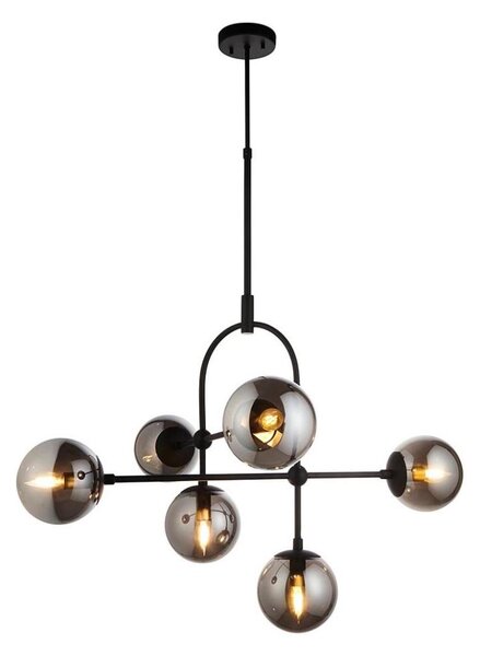 Endon 106661 - Lustră cu tijă ONTARIO, 6xE14/7W/230V, negru/negru fumuriu