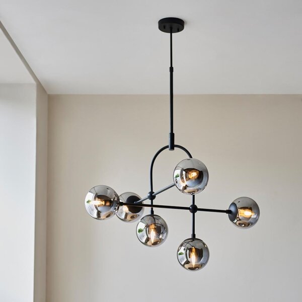 Endon 106661 - Lustră cu tijă ONTARIO, 6xE14/7W/230V, negru/negru fumuriu