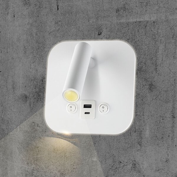 Aplică LED de perete cu port USB, 8W, 230V, 3000K, alb