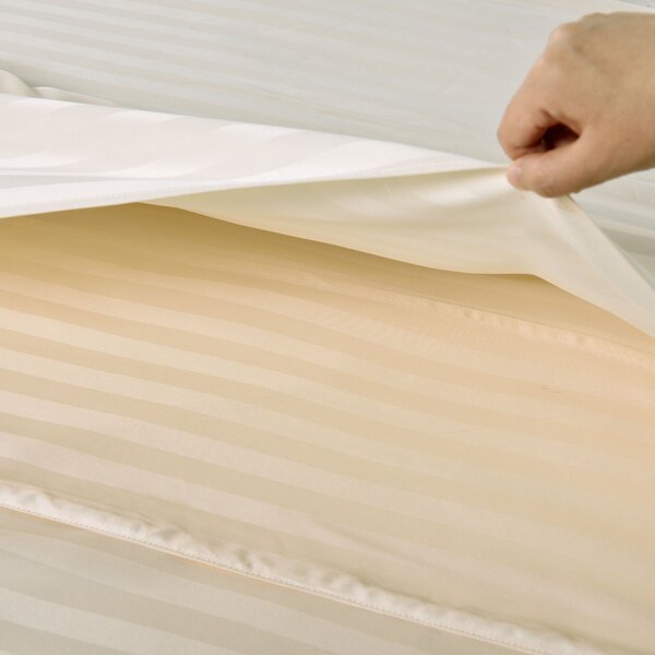 Lenjerie de pat hoteliera din microfibra JASMINE sampanie - dunga 2 cm Dimensiunile lenjeriei: 70 x 90 cm | 140 x 200 cm